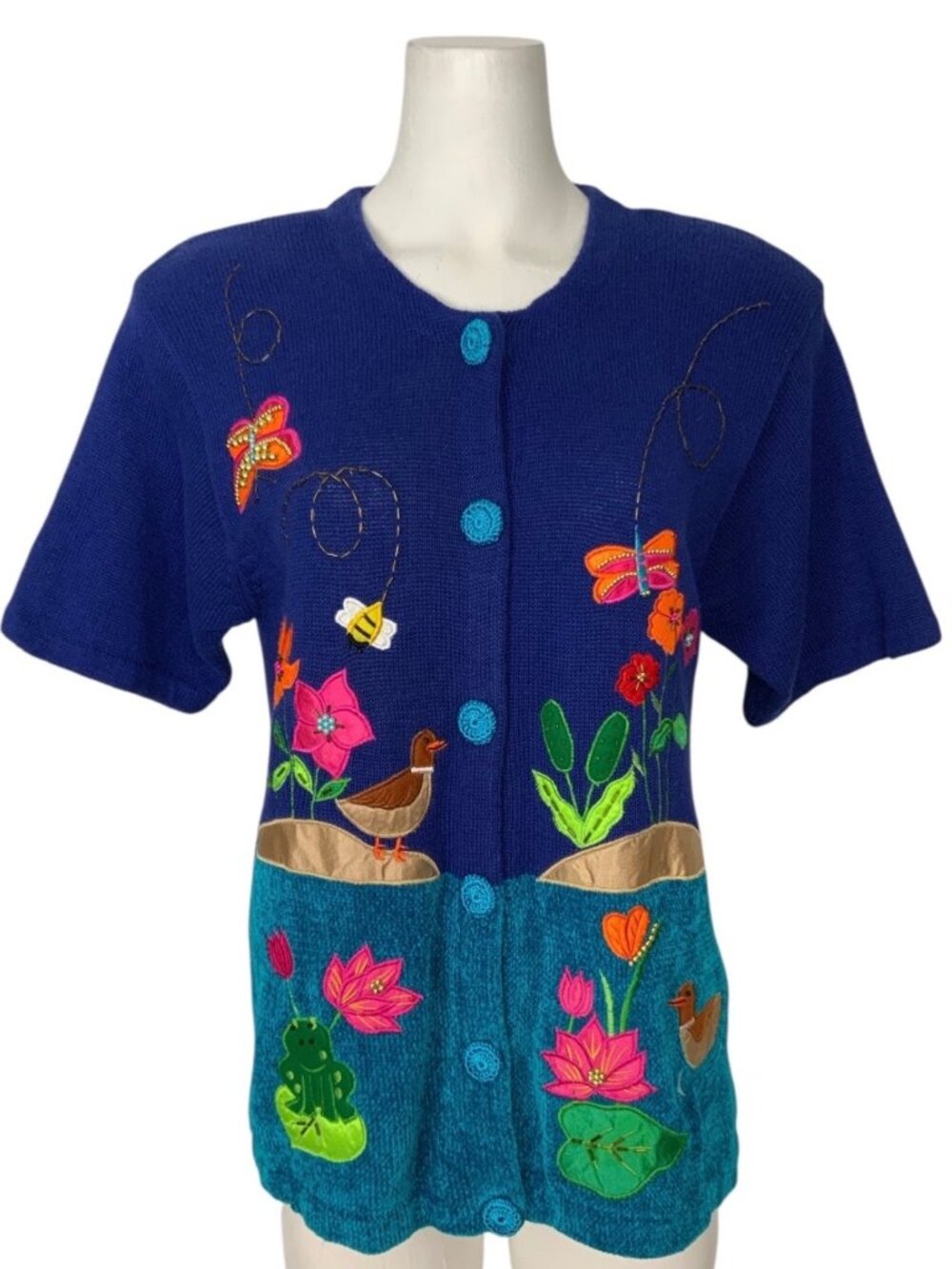 Vintage Victoria Harbour Cardigan Sweater M Floral Sequins